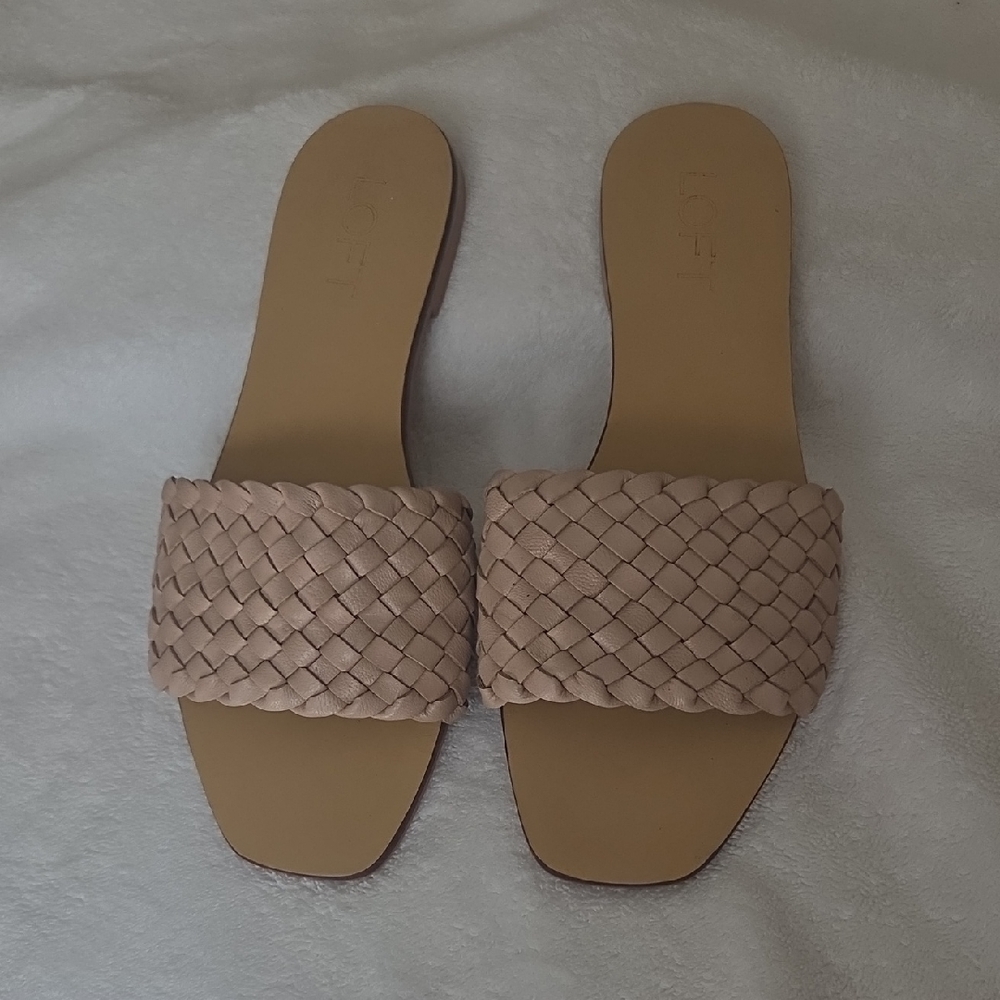 LOFT Beige Woven Slide Sandals